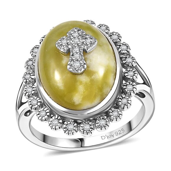 Ring Cross Marble White Zircon Religious Platinum Over 925 Sterling Silver Sz 8 - Picture 1 of 6